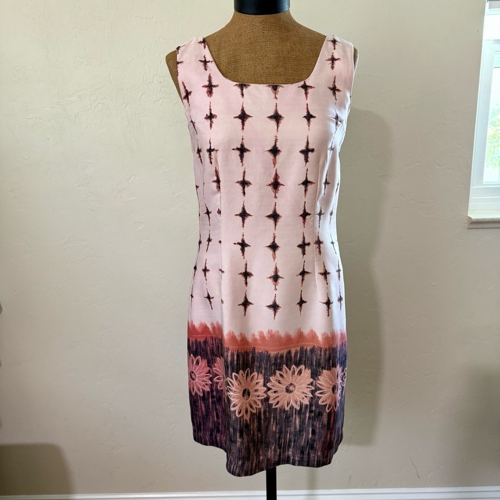 Tommy Bahama 100% Silk Tropical Print Sheath Dress Back Zip Dusty Rose Size 6​​​